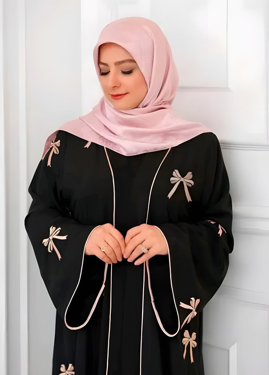 Black Abaya with Bow Embellishments