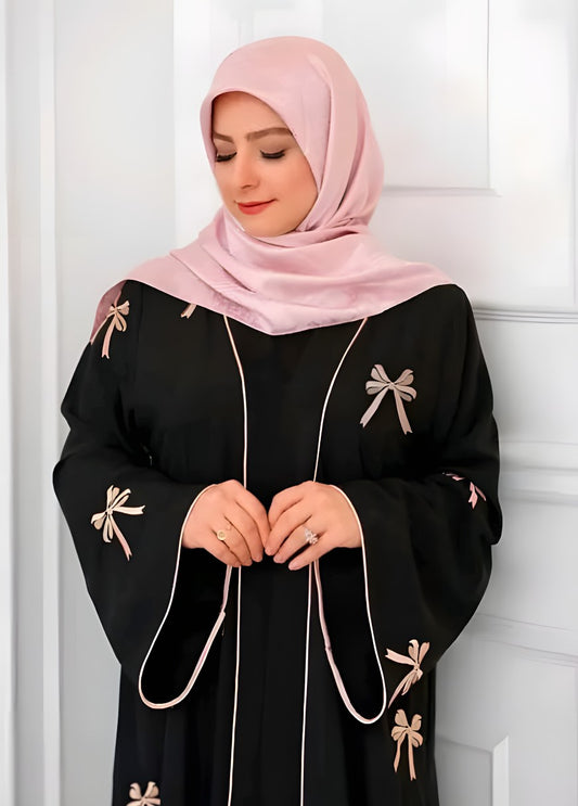 Black Abaya with Bow Embellishments