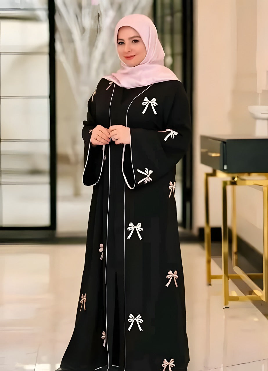 Black Abaya with Bow Embellishments